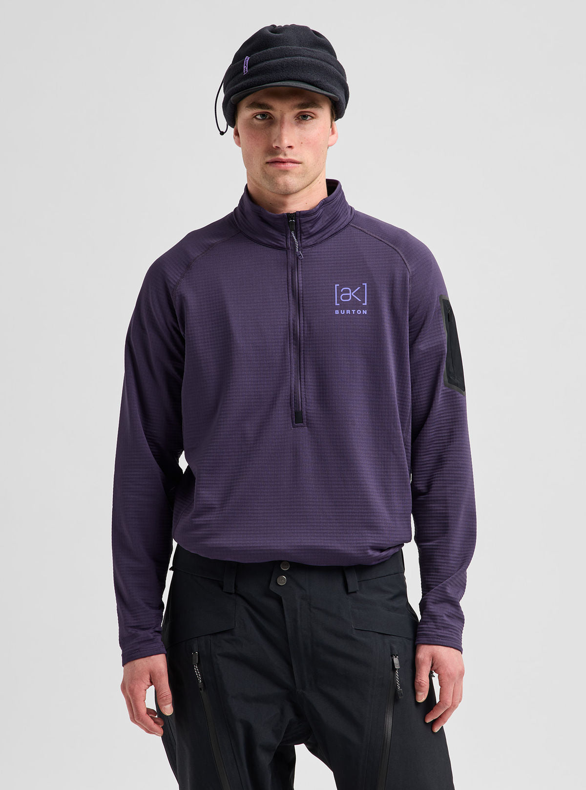 Men's Burton [ak] Helium Grid Fleece Half-Zip - Nightshade Purple - Burton Quarter Pullover Mid - alternate view 3