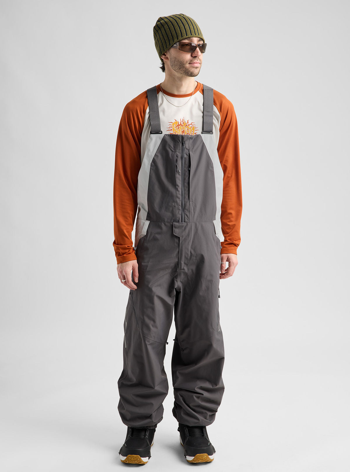 Men's Burton Reserve 2L Relaxed Bib Pants - Gotham Gray/Gray Cloud - Burton Bibs Outerwear - alternate view 2