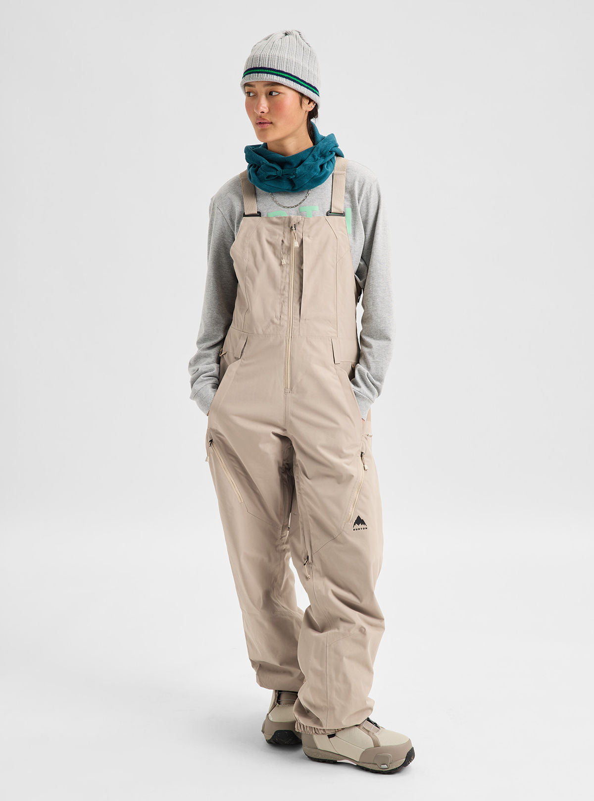 Women's Burton Reserve 2L Bib Pants - Summit Taupe - Burton Bibs Outerwear - alternate view 2