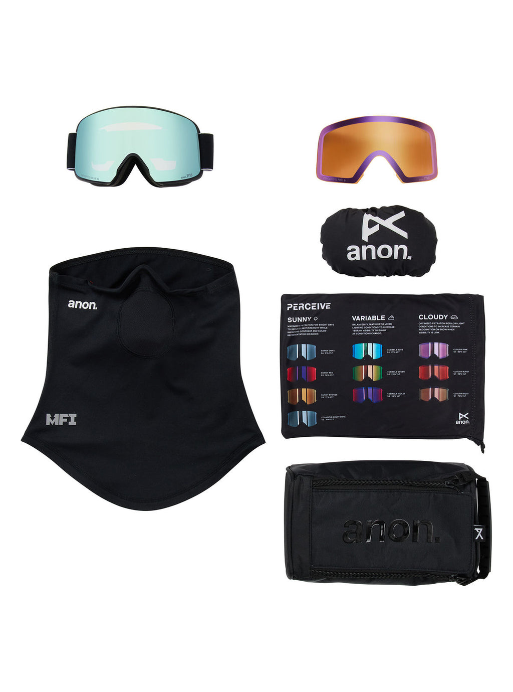 Anon M6 Goggles + Bonus Lens + MFI Face Mask - Black / Perceive Variable Blue - Anon Magnatech Goggle - alternate view 6
