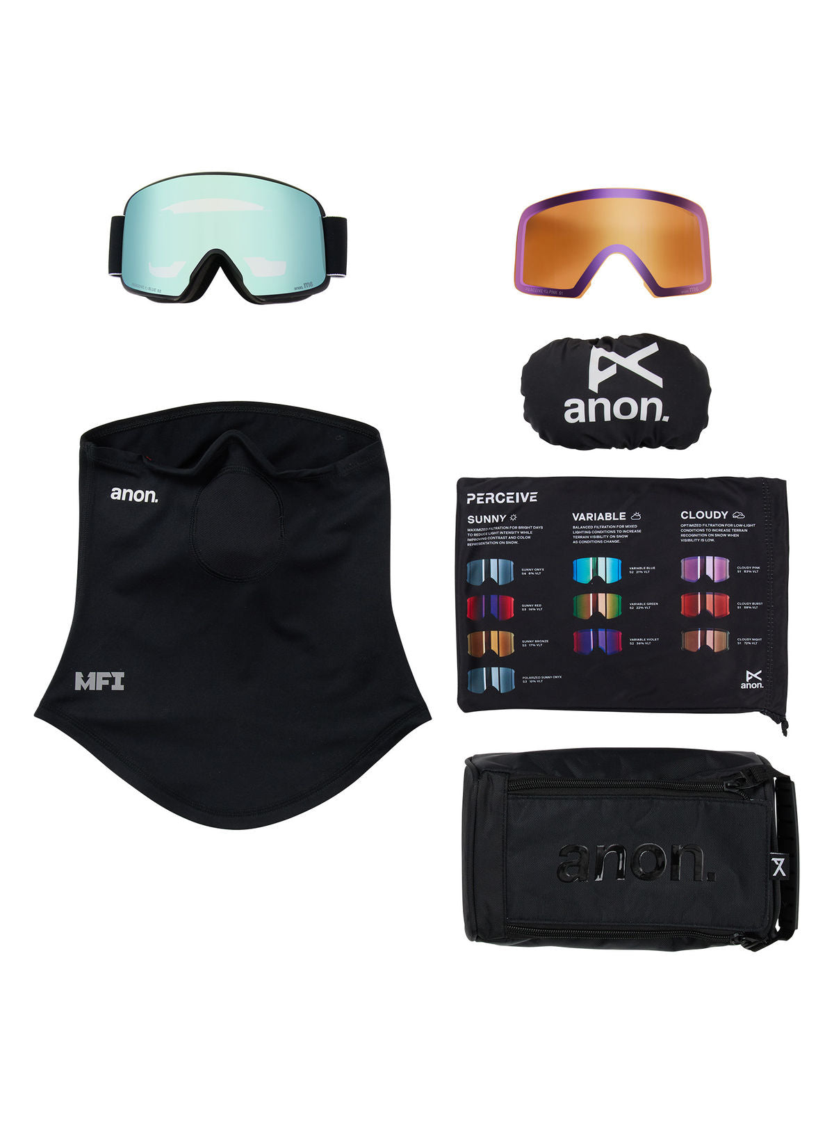Anon M6 Goggles + Bonus Lens + MFI Face Mask - Black / Perceive Variable Blue - Anon Magnatech Goggle - alternate view 6