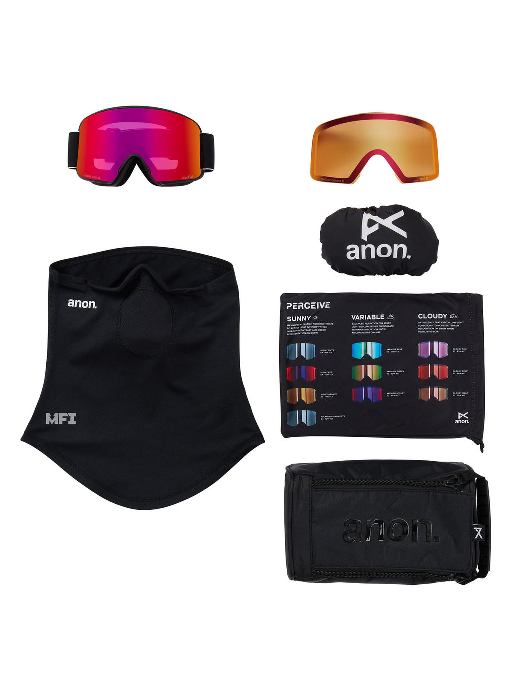 Anon M6 Goggles + Bonus Lens + MFI Face Mask - Black / Perceive Sunny Red - Anon Magnatech Goggle - alternate view 6
