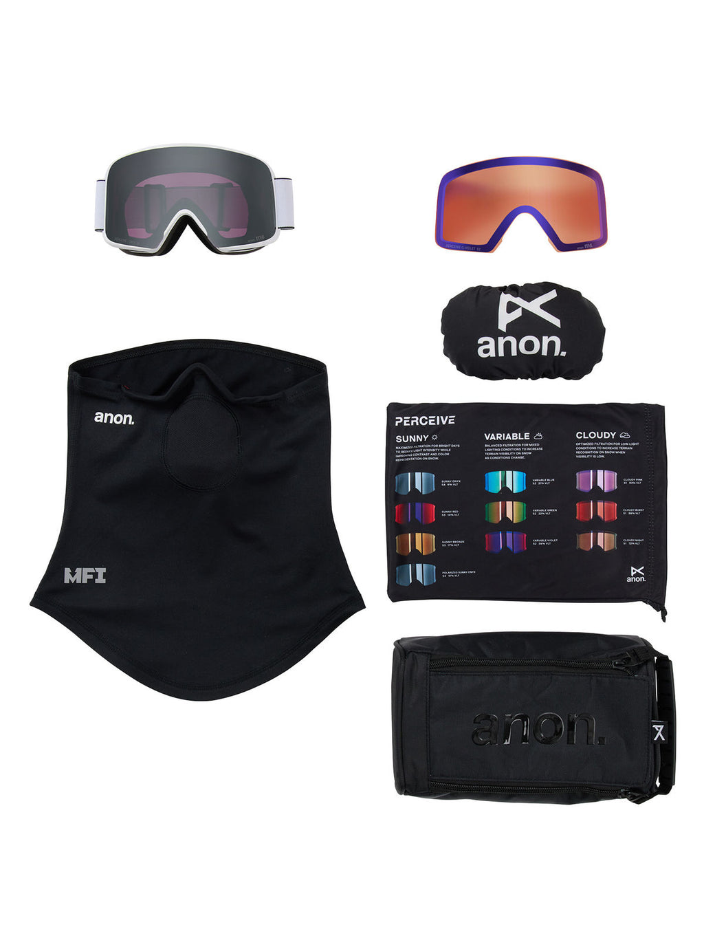 Anon M6 Goggles + Bonus Lens + MFI Face Mask - White / Perceive Sunny Onyx - Anon Magnatech Goggle - alternate view 6