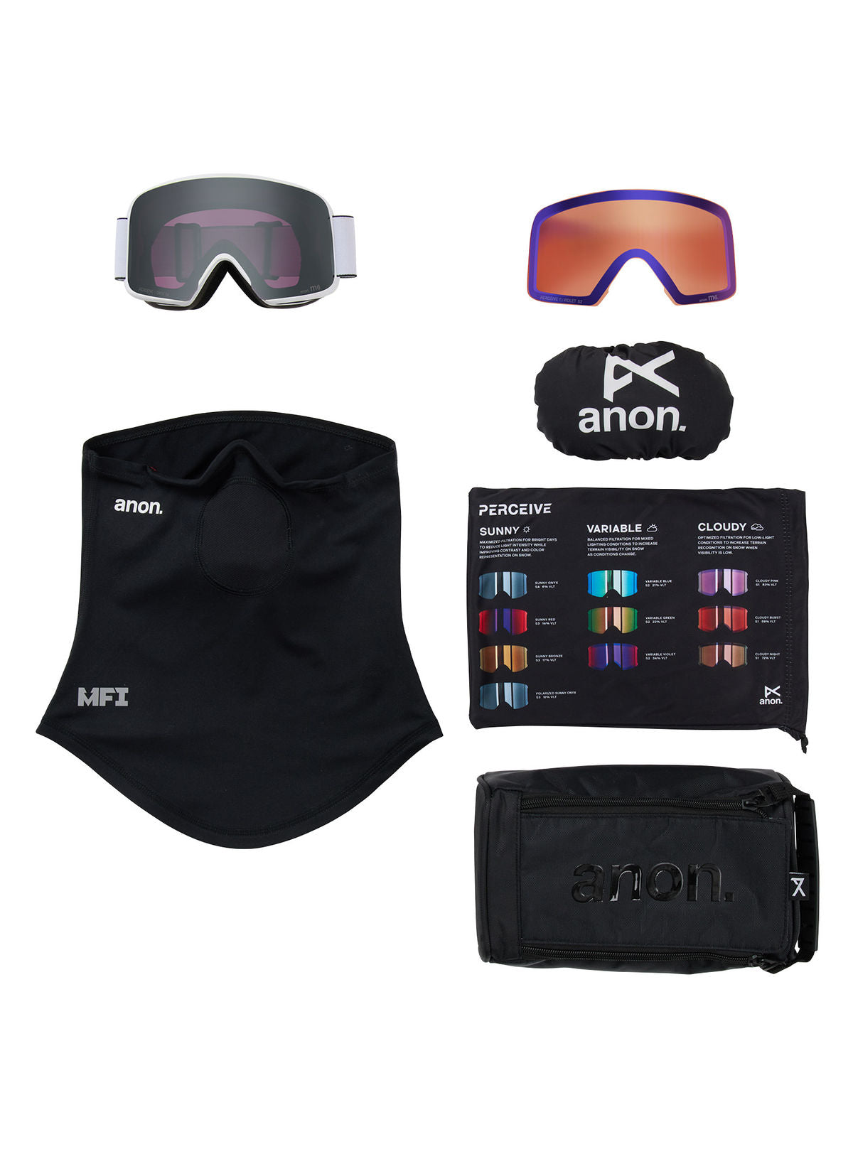 Anon M6 Goggles + Bonus Lens + MFI Face Mask - White / Perceive Sunny Onyx - Anon Magnatech Goggle - alternate view 6