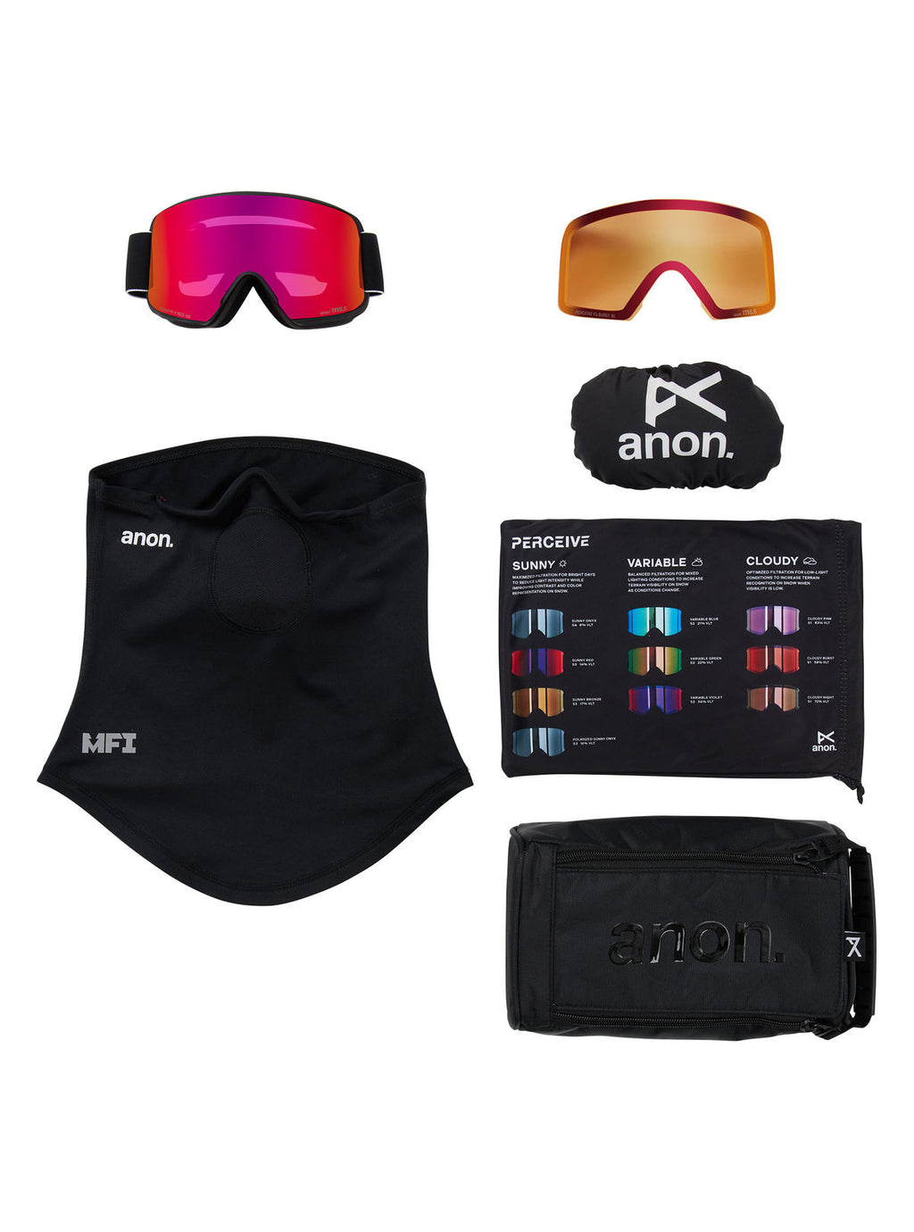Anon M6S Goggles + Bonus Lens + MFI Face Mask - Black / Perceive Sunny Red - Anon Magnatech Goggle - alternate view 6