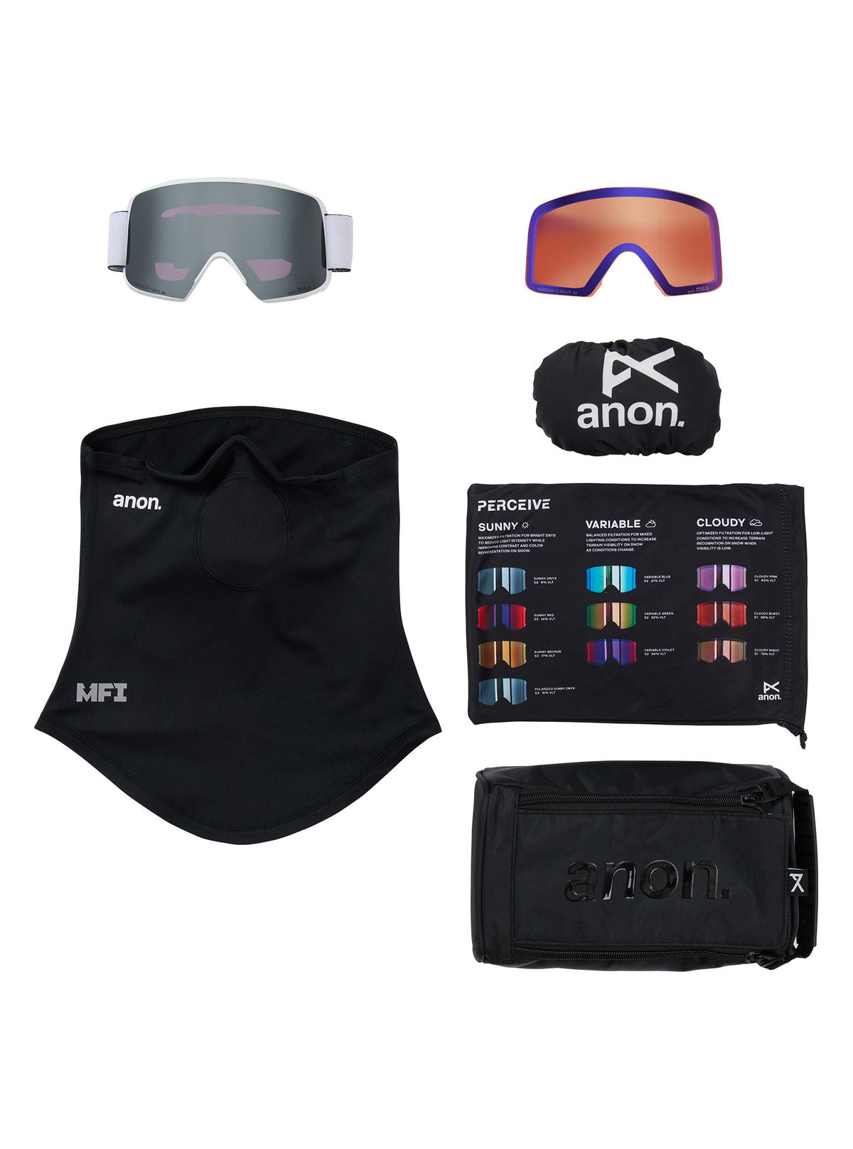 Anon M6S Goggles + Bonus Lens + MFI Face Mask - White / Perceive Sunny Onyx - Anon Magnatech Goggle - alternate view 6