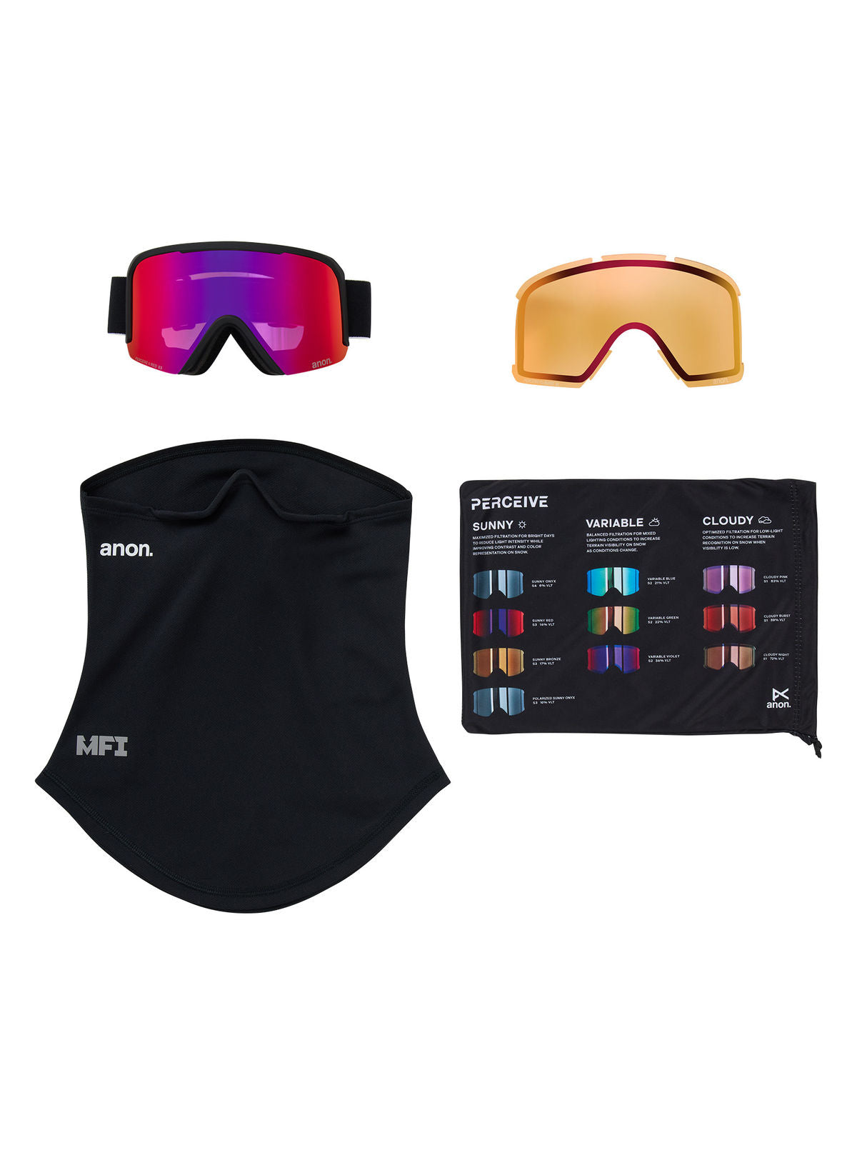 Anon Nesa S Goggles + Bonus Lens + MFI Face Mask - Black / Perceive Sunny Red - Anon Traditional Goggle - alternate view 6