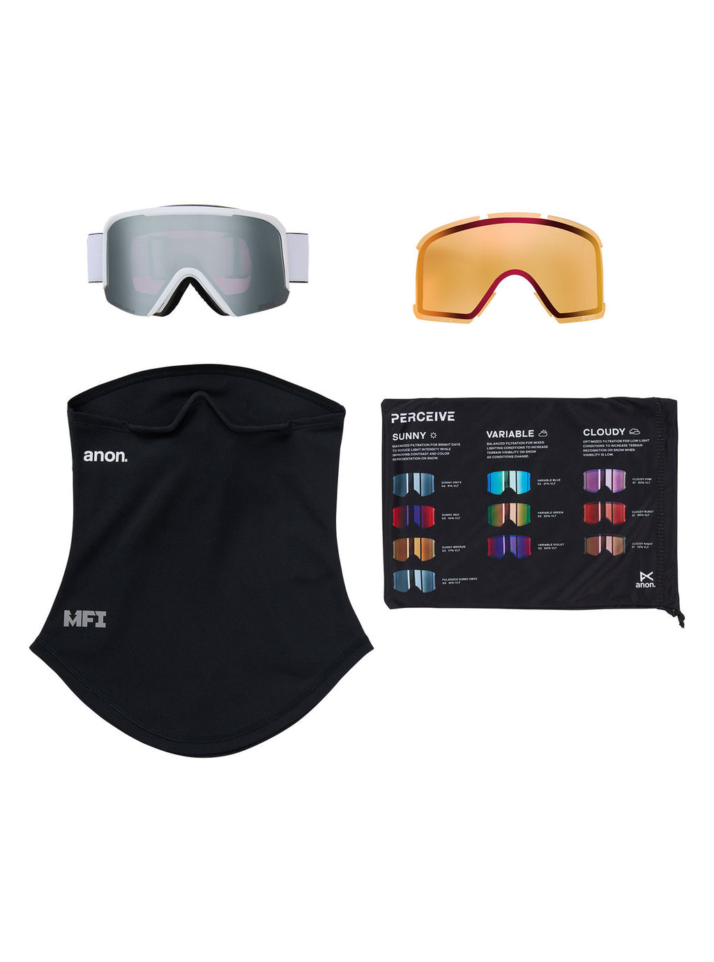 Anon Nesa S Goggles + Bonus Lens + MFI Face Mask - White / Perceive Sunny Onyx - Anon Traditional Goggle - alternate view 6