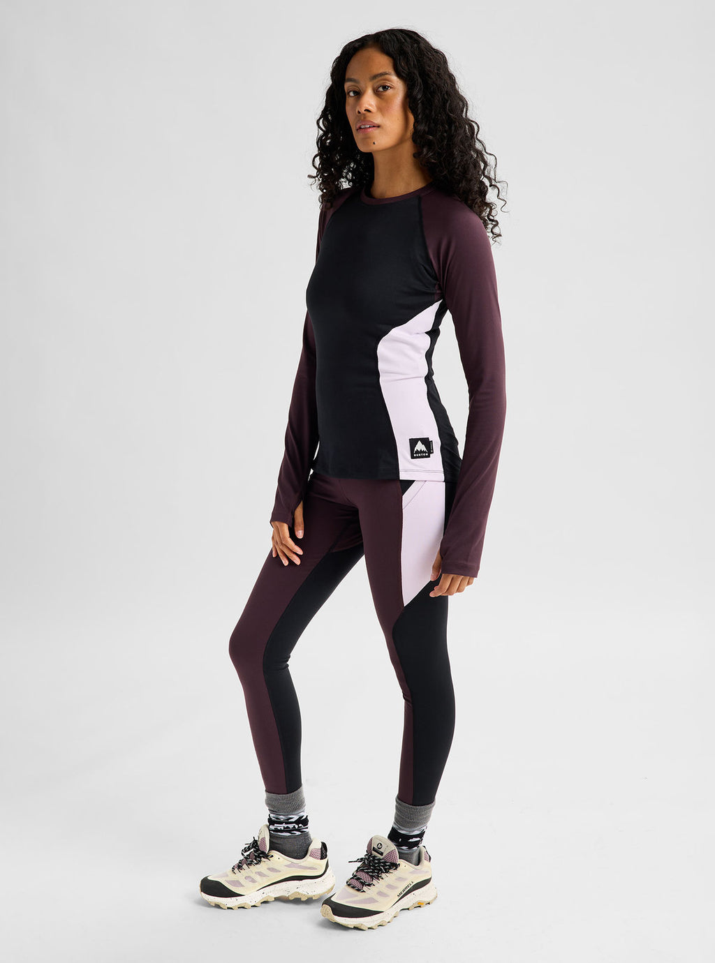 Women's Burton Synthetic Midweight Base Layer Crew - True Black/Bear Hug Brown/Moondust Purple - Burton Crew Neck Base - alternate view 3